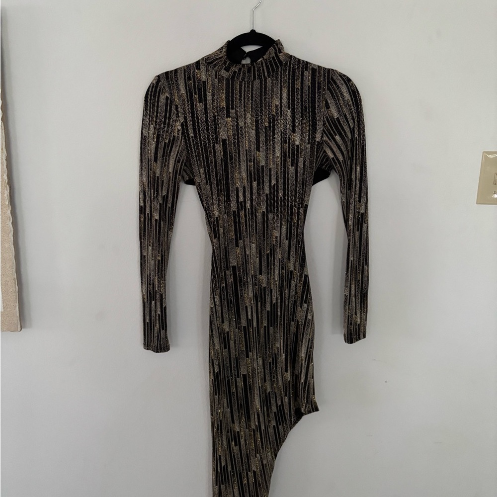 a'gaci Black and Gold Asymmetrical Dress